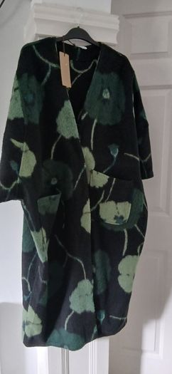 Coat, Black with Green Floral Pattern New
