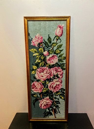 Handmade tapestry with pink roses