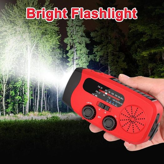 Wind Up Solar Radio, Emergency Radio, Portable Hand Crank Radio, AM/FM Radio with LED Torch, 7400mWh Rechargeable Power Bank, SOS Alarm, USB Phone Charger, Emergency Use for Camping Hiking