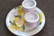 Judy Greene Pottery/ 2 candle holder/ Gentian design