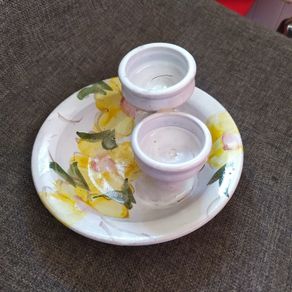 Judy Greene Pottery/ 2 candle holder/ Gentian design