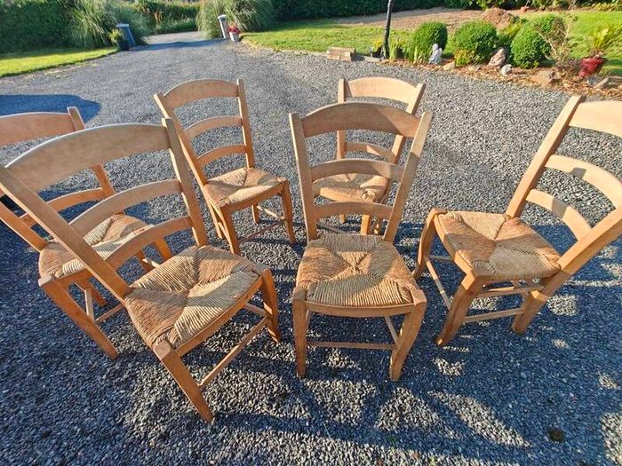 6 Wooden Wicker Dining Table Chairs