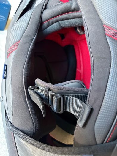 shark motorcycle helmet with Sena Bluetooth kit installed