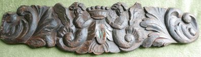 Antique Wood Carved Putti Cherub Figural Wall Plaque Panel