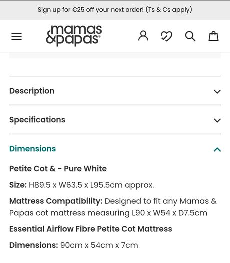 Mamas & Papas Petite Cot & Mattress