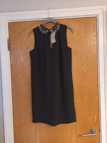 Next Petite Black Dress With  Stone  & Beading  Neckline. S.10.  B.N.W.T
