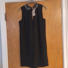 Next Petite Black Dress With  Stone  & Beading  Neckline. S.10.  B.N.W.T