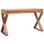 Computer Desk Natural 132x47x77 cm Solid Mahogany Wood Image 6