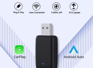 2 in 1 Wireless Carplay & Android Auto Plug and play car play wireless adapter.