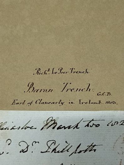 1828 Signed Irish Free Frank. Earl of Clancarty Ballinasloe. Napoleonic Diplomat Memorabilia.