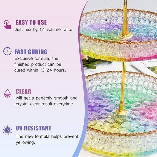 Resin Crystal Clear Kit -16oz /474ml Casting Resin for Jewellery DIY Art Resin Coating Easy Cast Epoxy, with Instructions/Bonus Sticks/Graduated Cups/Beak Cover/Dropper/Gloves