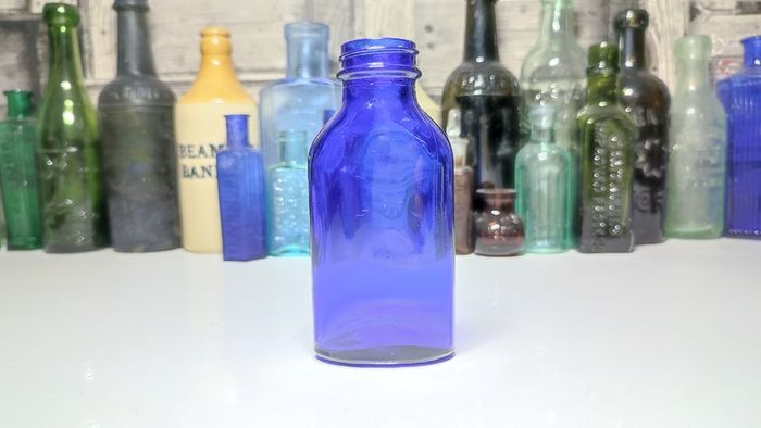 391 - Beautiful Vintage Cobalt Blue Glass Decorative Collectible Milk of Magnesia Bottle
