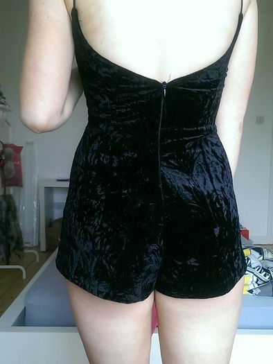 Black Velvet Strappy Playsuit. Size 8