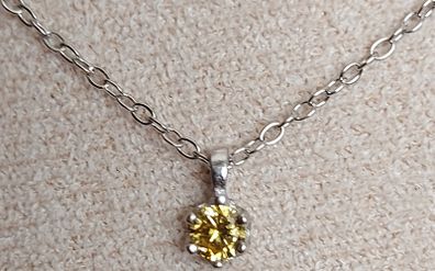 Natural Yellow Diamond 0.14ct GWLAB Certified S925 Rhodium-Plated Pendant