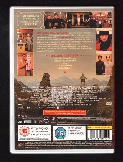 The Grand Budapest Hotel DVD Movie Starting Ralph Fiennes, Tilda Swinton and Adrien Brody