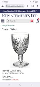 Waterford Crystal Boyne Pattern Claret Glasses x 6