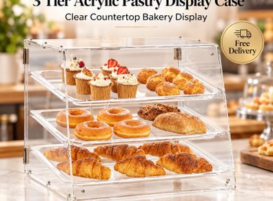 3 Tier Acrylic Pastry Display Case for Bakery Countertop