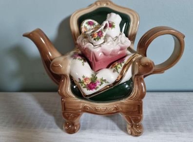 Rare Collectible  Royal Albert 'Old Country Roses' Large Autumn Chair  Teapot by Cardew Design