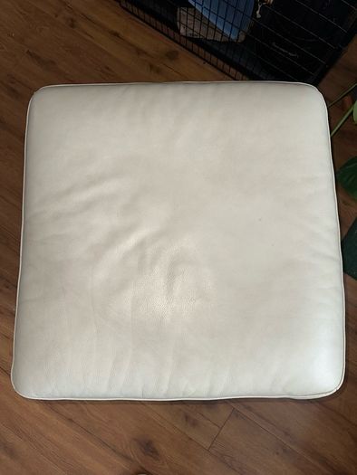 Cream leather pouffe