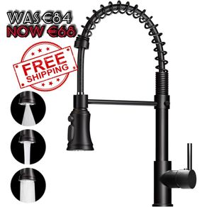NEW SALE | Kitchen Tap, Kitchen Sink Mixer Tap with 360 Degree Swivel Pull Down Sprayer Commercial Kitchen Taps Single Handle Mixer Tap Cold and Hot 3-Modes Spray with Standard Fittings Black