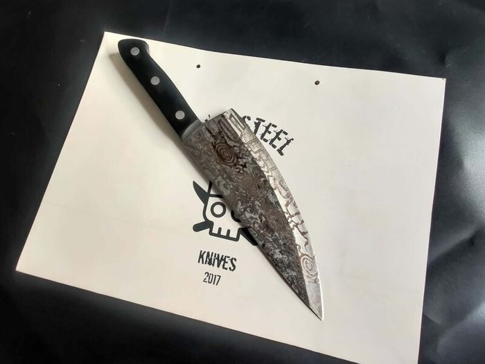Rustic Chef Knife with Viking Pattern Engraving. Conquer the Kitchen with Art Viking  By Di'Casteel