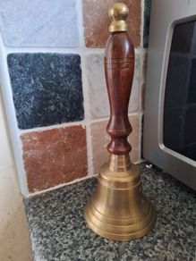 Vintage wood and brass school bell