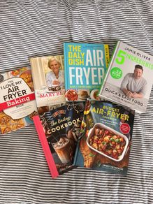 6 cook books and book stand