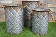 Buckets Set of 3 Grey Squares and rope D6729