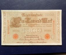 Germany 1910.1000 marks "Red seal" Banknote.High grade.