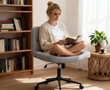 Mid-Back Cross-legged Desk Chair, Vanity Chair Dressing Table With Armless Seat for Home Office, Living Room, Bedroom(Grey)