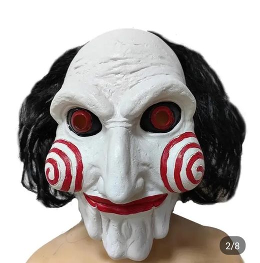 The saw Halloween latex mask with hair.