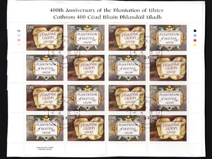 2009 Ireland 400th Anniversary of the Plantation of Ulster Stamp Sheetlet Plate 1B1B1B1B Fine CDS Used with Dublin cancel of 4th September 2009 (First day of issue)
