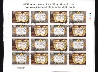 2009 Ireland 400th Anniversary of the Plantation of Ulster Stamp Sheetlet Plate 1B1B1B1B Fine CDS Used with Dublin cancel of 4th September 2009 (First day of issue)
