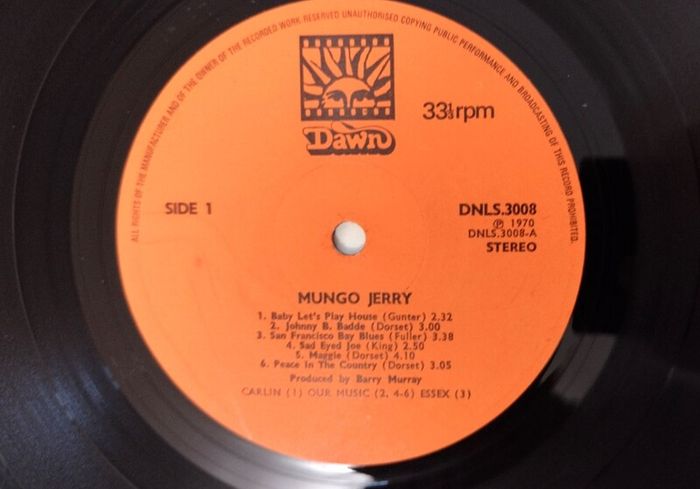 Lp.Mungo Gerry. Rare Original Record. P-1970.UK Press.Excellent Cond.