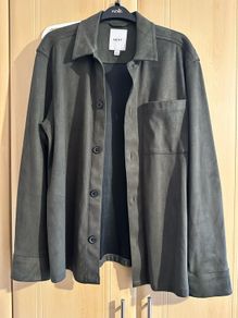 Next green faux suede jacket with pockets and button up front. Size M #suede #outerwear