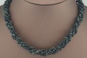 Vintage Multi Strands Striped Glass Beads Necklace Black&amp; Green White Tribal African Trade Style