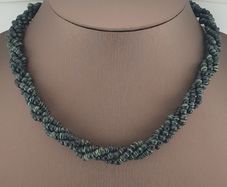 Vintage Multi Strands Striped Glass Beads Necklace Black& Green White Tribal African Trade Style
