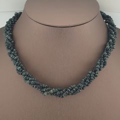 Vintage Multi Strands Striped Glass Beads Necklace Black& Green White Tribal African Trade Style
