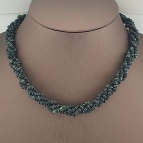 Vintage Multi Strands Striped Glass Beads Necklace Black& Green White Tribal African Trade Style