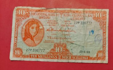 Irish 1963 Lavery ten shilling banknote in Fine condition