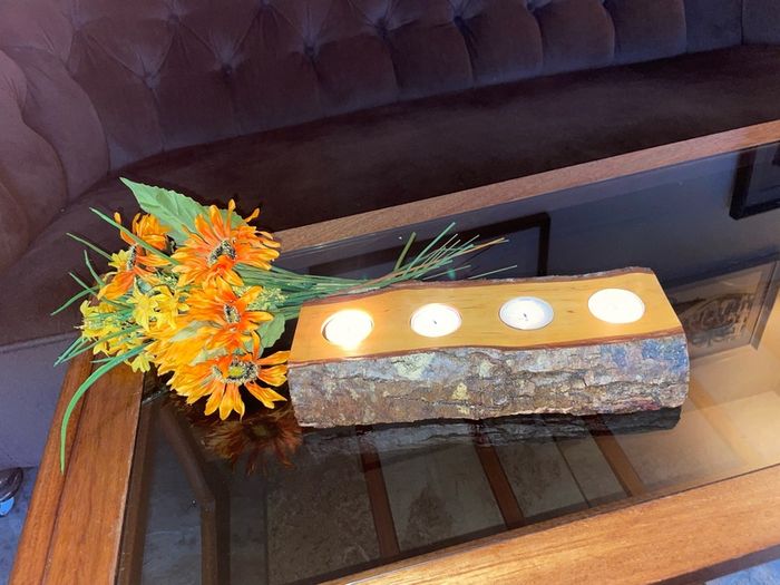 Stunning Rustic Live Edge Pine Wood Tea Light Holder Yule Log Waxed and Sealed