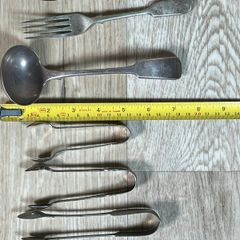 Vintage job lot of 9 EPNS Items - Sugar / Ice tongs, Ladle, Spoons & Fork