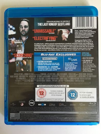 State Of Play [2009] Russell Crowe & Ben Affleck [Blu-ray Movie]