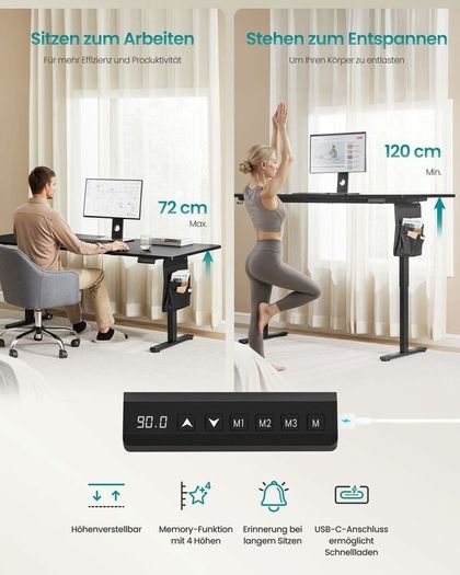Electric Height Adjustable Standing Desk 120 cm