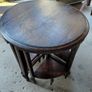 Vintage round nest of tables central round table four pie slice nesting tables tucked underneath Image 3