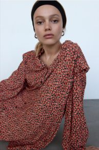 Fab Zara Red Floaty V-neck Dress, Size L New