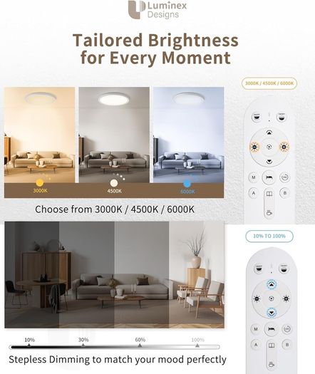 LED Ceiling Light Dimmable with Remote 24W Ceiling Lamp Flat with 2000K Backlight, Warm Night Light and Timer, Modern Round 12" Ultra Thin Light Fittings for Living Room Bedroom Kitchen