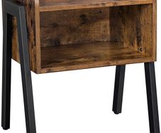 bedside table, side table with industrial design, stackable bedside table with open compartment, retro, rustic wood look, accent furniture with metal legs, stable, vintage