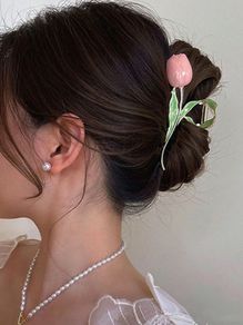 Faux Pearl Rose Hair Claw Clip