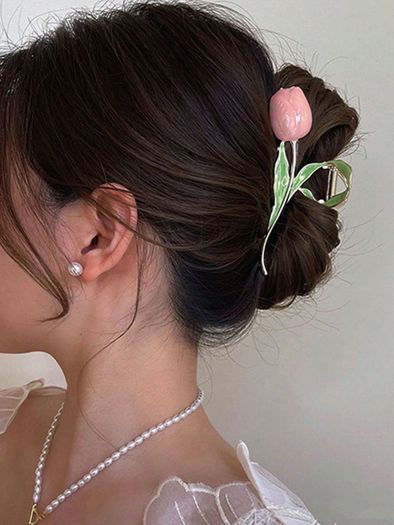 Faux Pearl Rose Hair Claw Clip